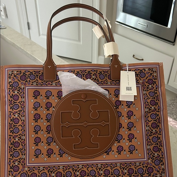 Tory Burch Handbags - Tory Burch Tan and Purple Floral Tote